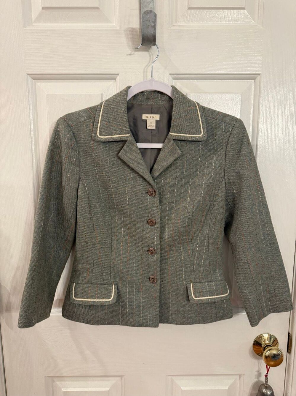 Halogen Green Wool Fitted Victorian Style Blazer sz S EUC